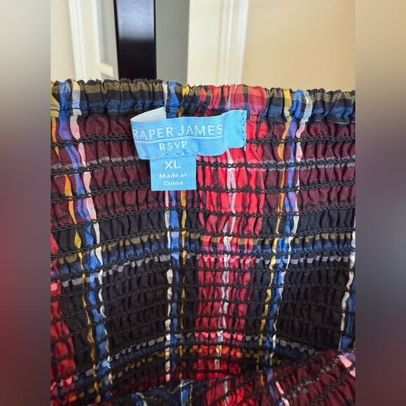 Draper James RSVP Plaid Smocked Peplum Top Women’s XL Puff Sleeve Square Neck - Picture 4 of 5